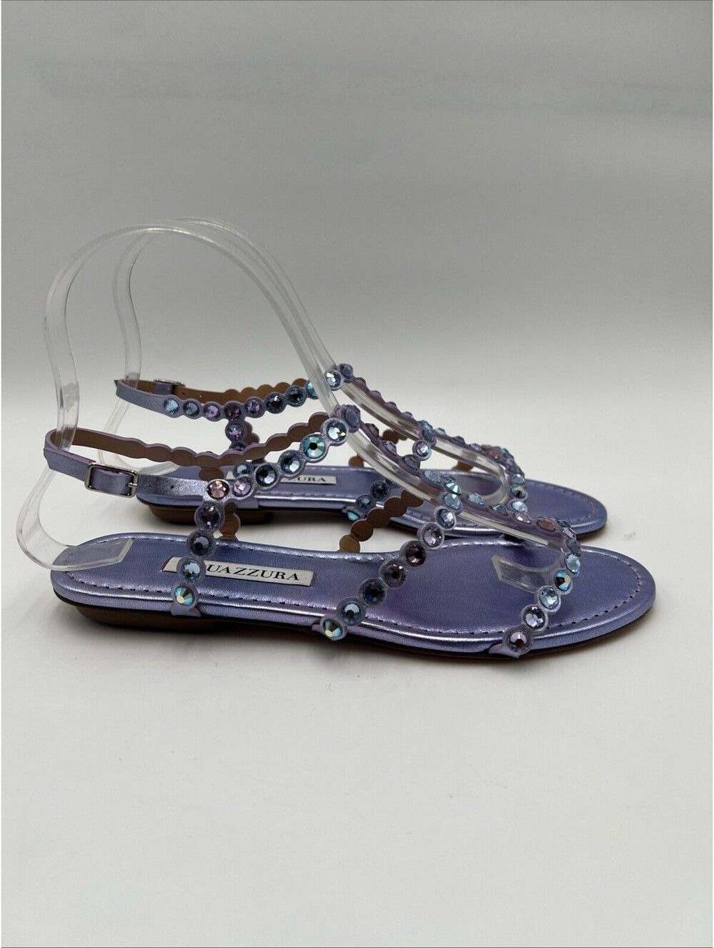 Aquazzura Tequila flat sandal in metallic lavender leather Size 35.5